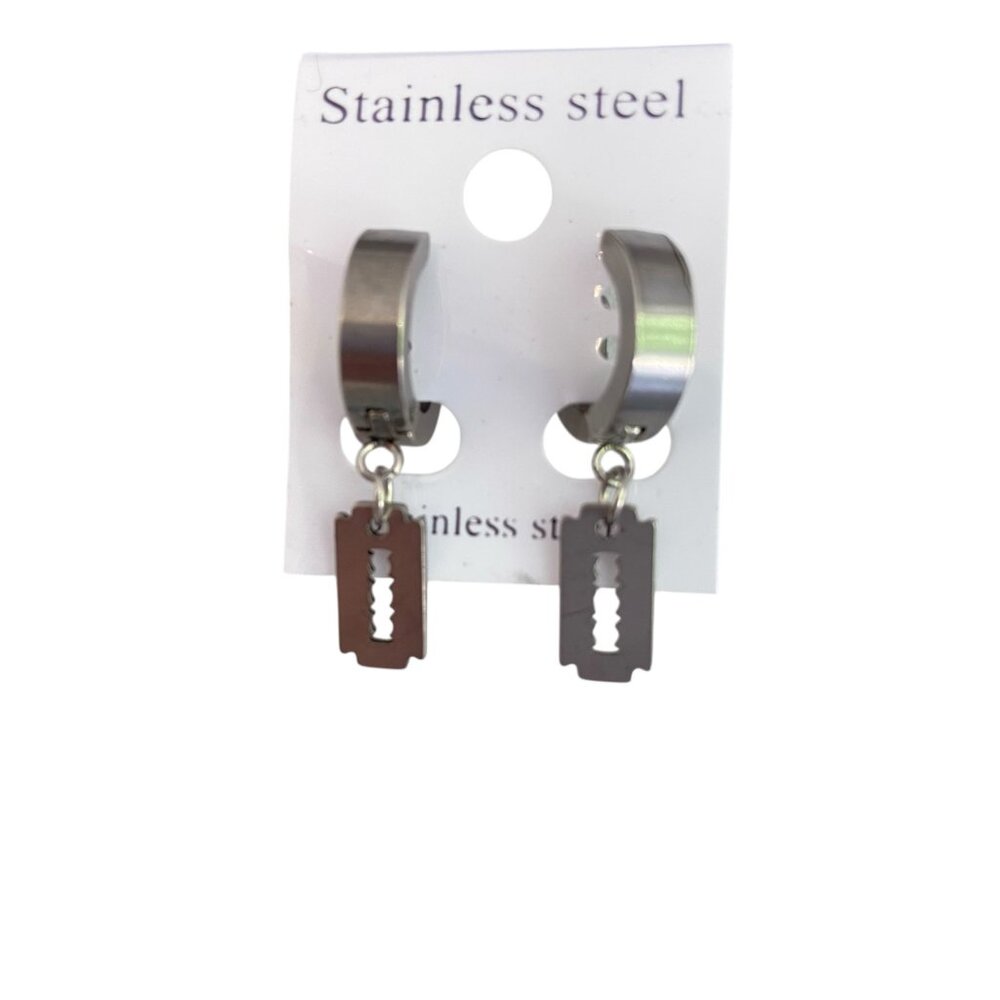 Stainless Steel Hoop Earrings With Razor Blade Charm Unisex Jewelry Hypoallergen